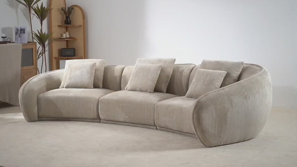 LUSAIL Curved Three-Seater Velvet Couch with Pillows