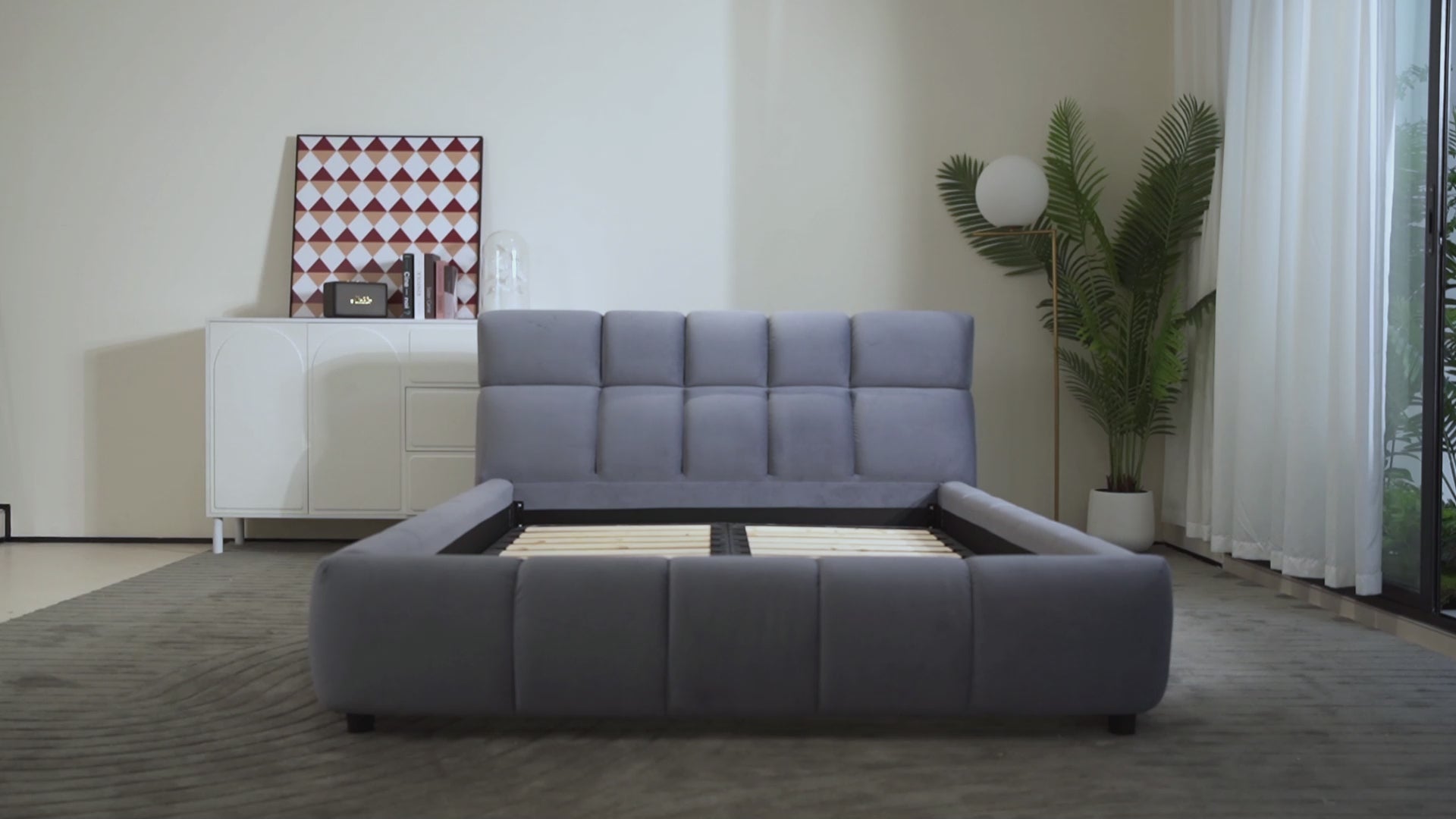 Reclining Bed, Modern Upholstered Bed Frame, Blue And Pink