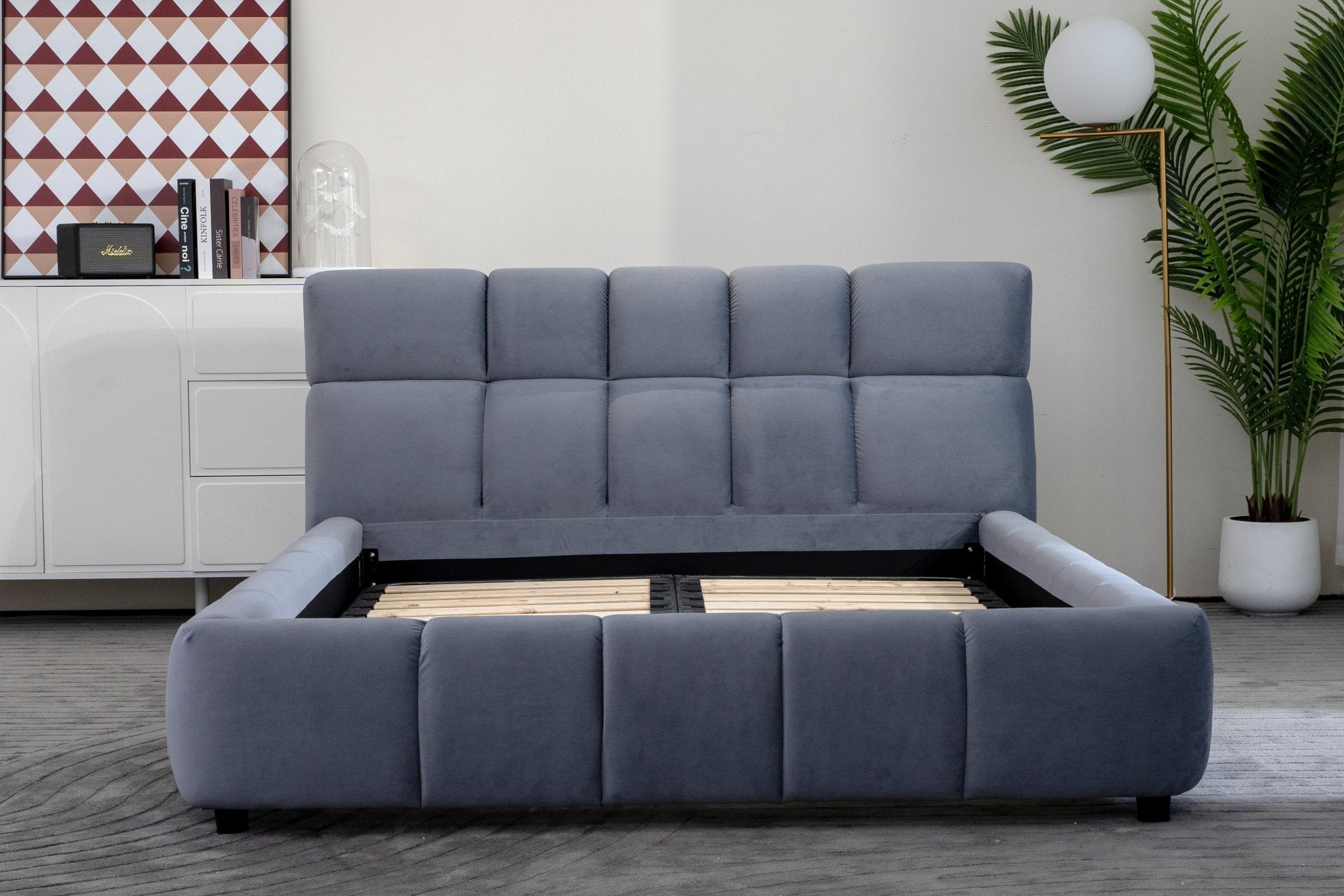 RECLINING Bed, Modern Upholstered Bed Frame, Blue And Pink - MOOAZAA 