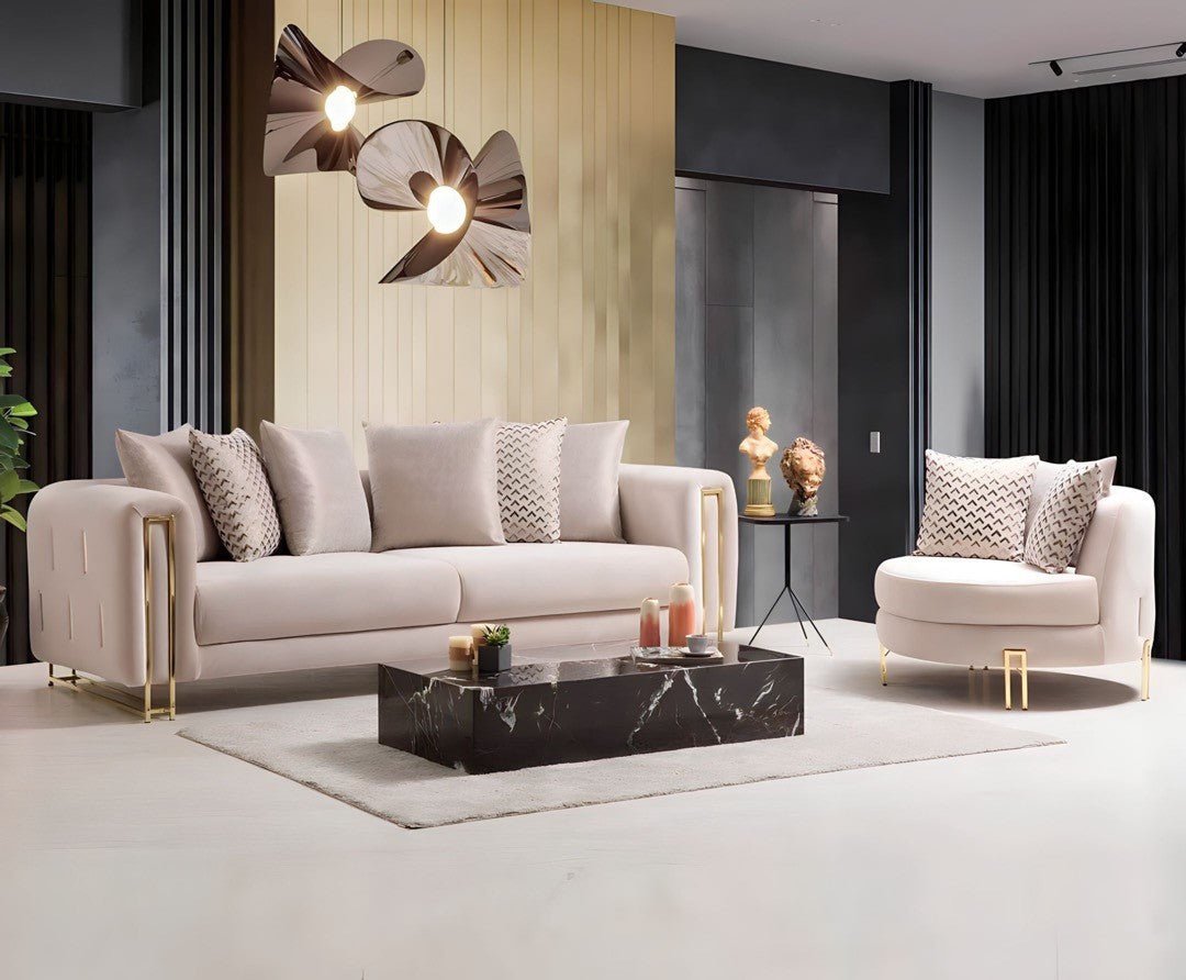Sydney Sofas Suite Sets in Luxury Cream Velvet - MOOAZAA