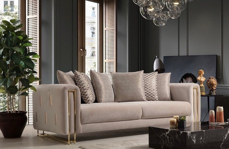 Sydney Sofas Suite Sets in Luxury Cream Velvet - MOOAZAA