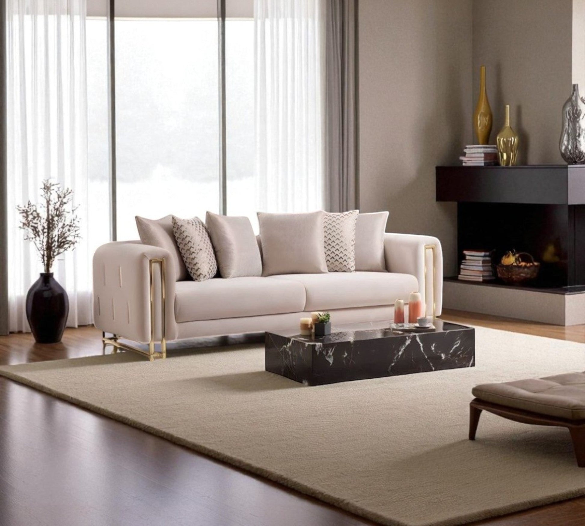 Sydney Sofas Suite Sets in Luxury Cream Velvet - MOOAZAA