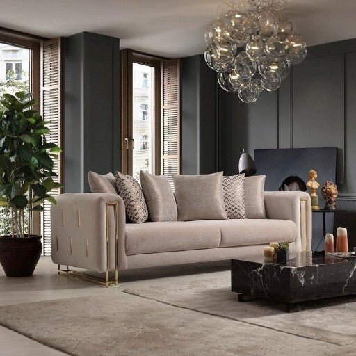 Sydney Sofas Suite Sets in Luxury Cream Velvet - MOOAZAA