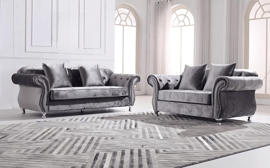 The New Chesterfield Sofa Sets in Luxury Dark Grey Velvet - Express Delivery - MOOAZAA SHOP