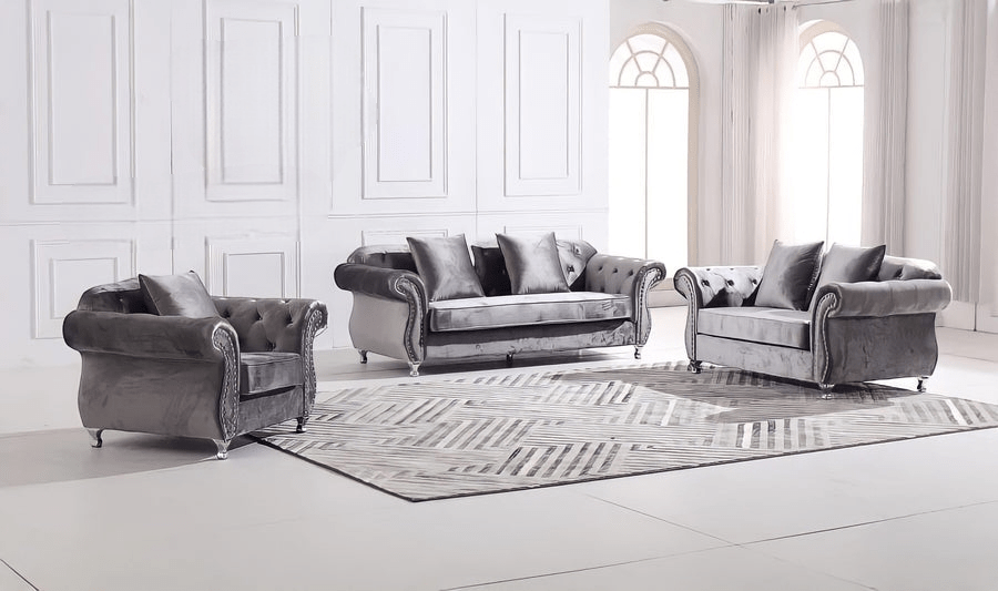 The New Chesterfield Sofa Sets in Luxury Dark Grey Velvet - Express Delivery - MOOAZAA SHOP