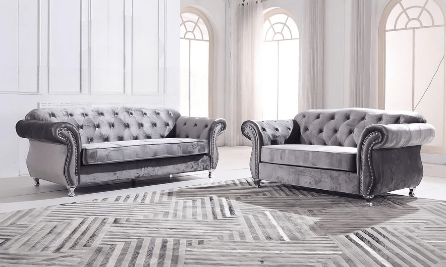 The New Chesterfield Sofa Sets in Luxury Dark Grey Velvet - Express Delivery - MOOAZAA SHOP