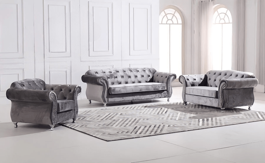 The New Chesterfield Sofa Sets in Luxury Dark Grey Velvet - Express Delivery - MOOAZAA SHOP