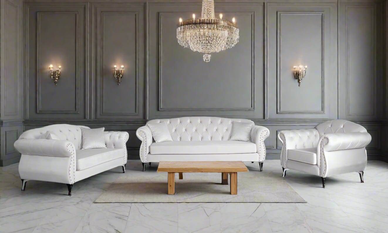 The New Chesterfield Sofa sets in Luxury Light Cream Velvet - MOOAZAA SHOP
