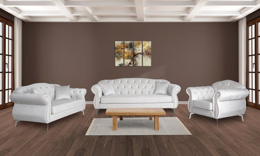 The New Chesterfield Sofa sets in Luxury Light Cream Velvet - MOOAZAA SHOP