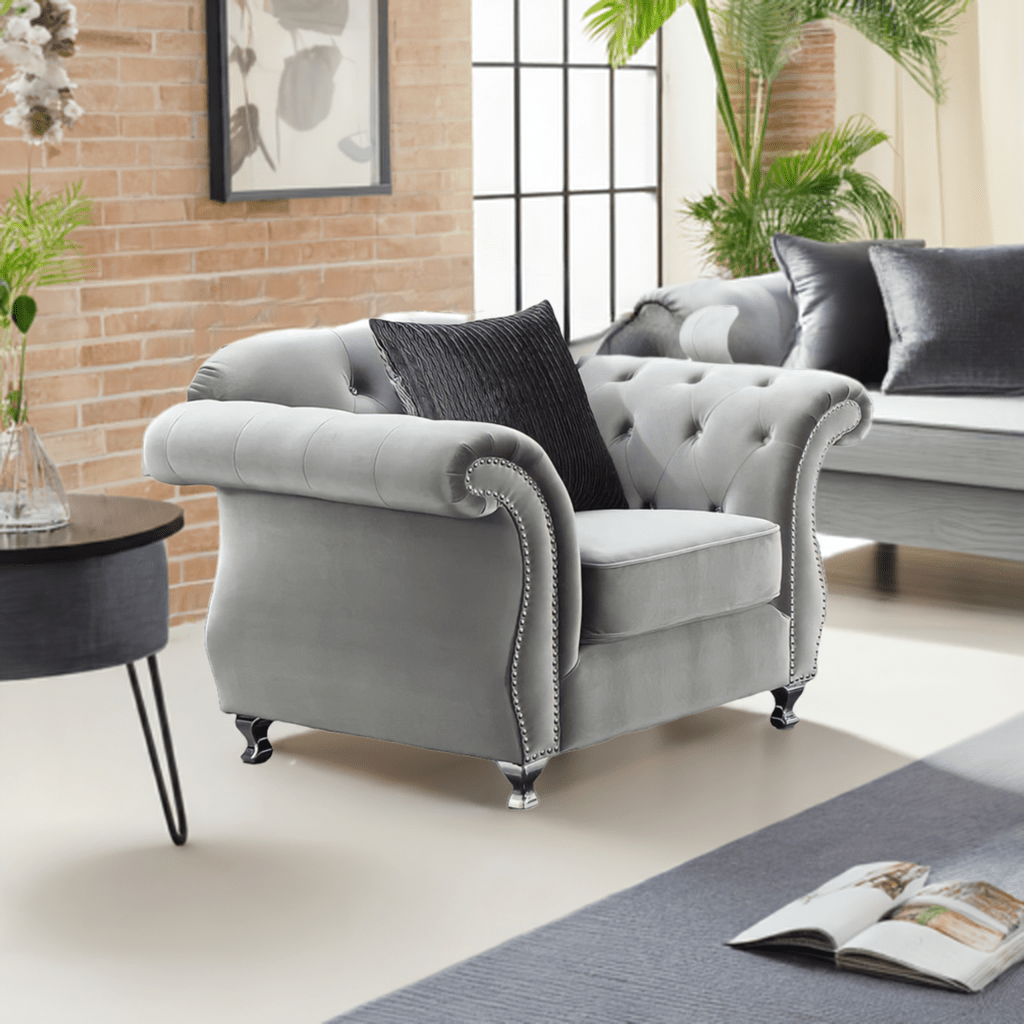 The New Chesterfield Sofas Sets in Luxury Grey Velvet,Express Delivery - MOOAZAA SHOP