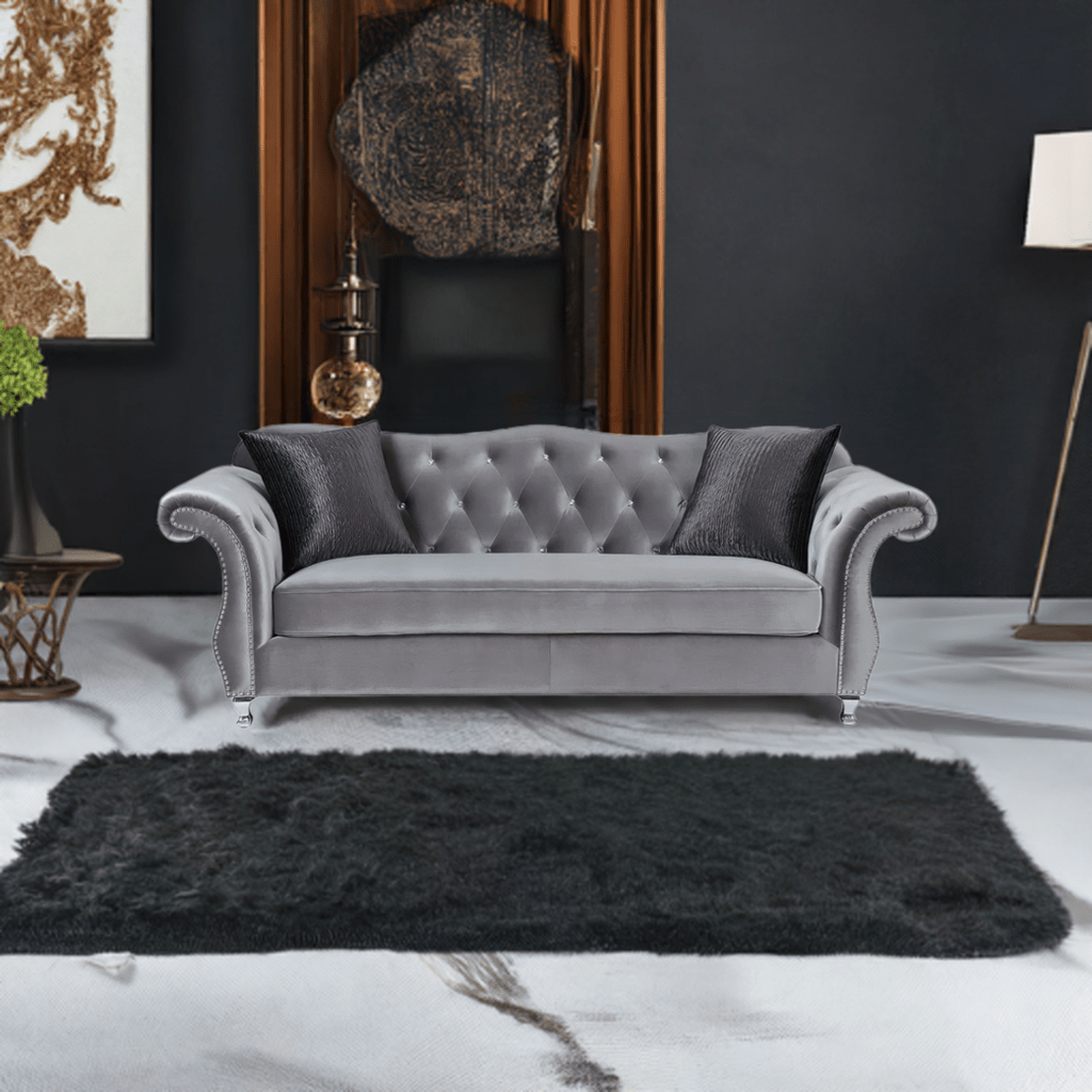 The New Chesterfield Sofas Sets in Luxury Grey Velvet,Express Delivery - MOOAZAA SHOP