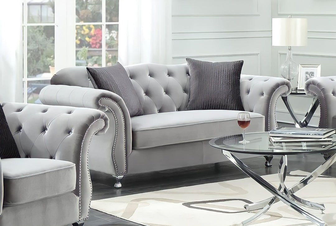 The New Chesterfield Sofas Sets in Luxury Grey Velvet,Express Delivery - MOOAZAA SHOP