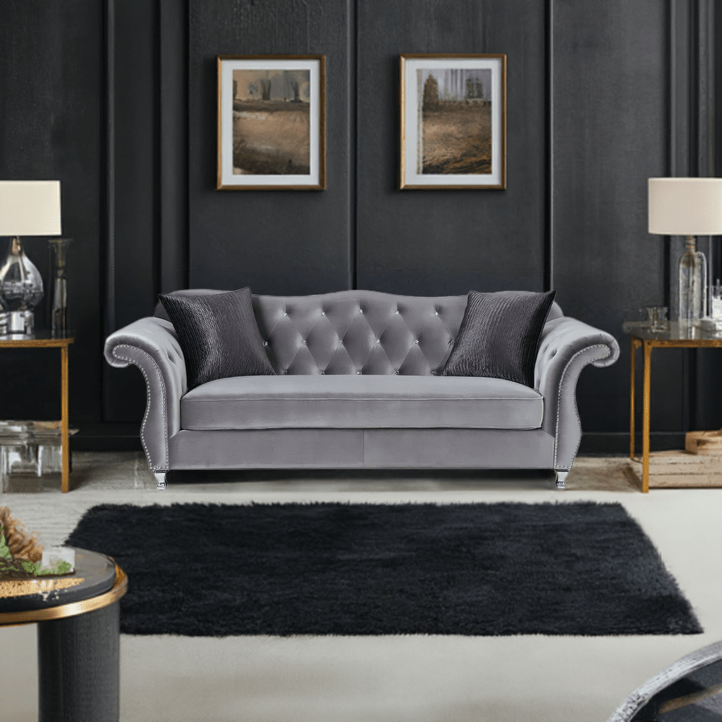 The New Chesterfield Sofas Sets in Luxury Grey Velvet,Express Delivery - MOOAZAA SHOP