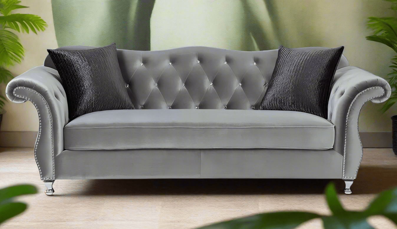 The New Chesterfield Sofas Sets in Luxury Grey Velvet,Express Delivery - MOOAZAA SHOP