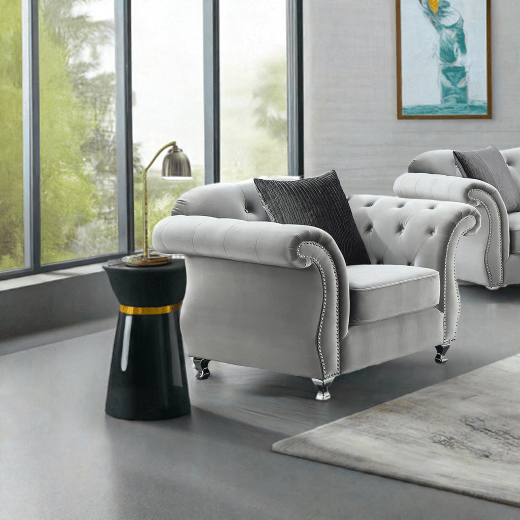 The New Chesterfield Sofas Sets in Luxury Grey Velvet,Express Delivery - MOOAZAA SHOP