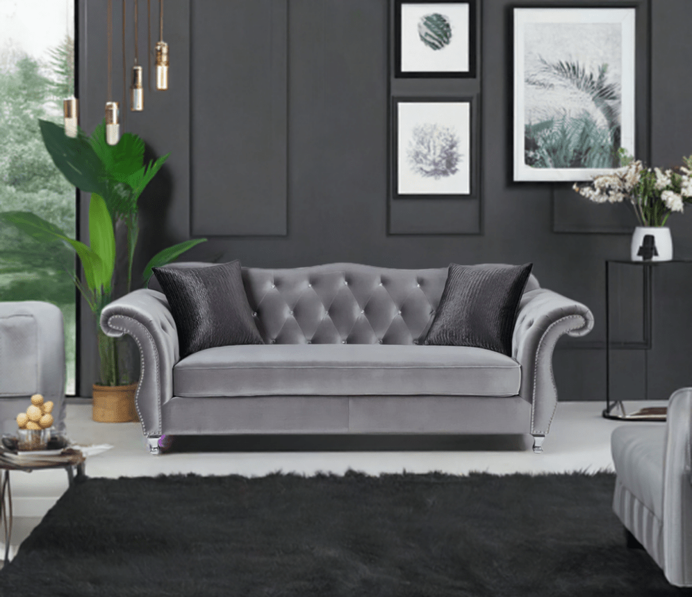 The New Chesterfield Sofas Sets in Luxury Grey Velvet,Express Delivery - MOOAZAA SHOP