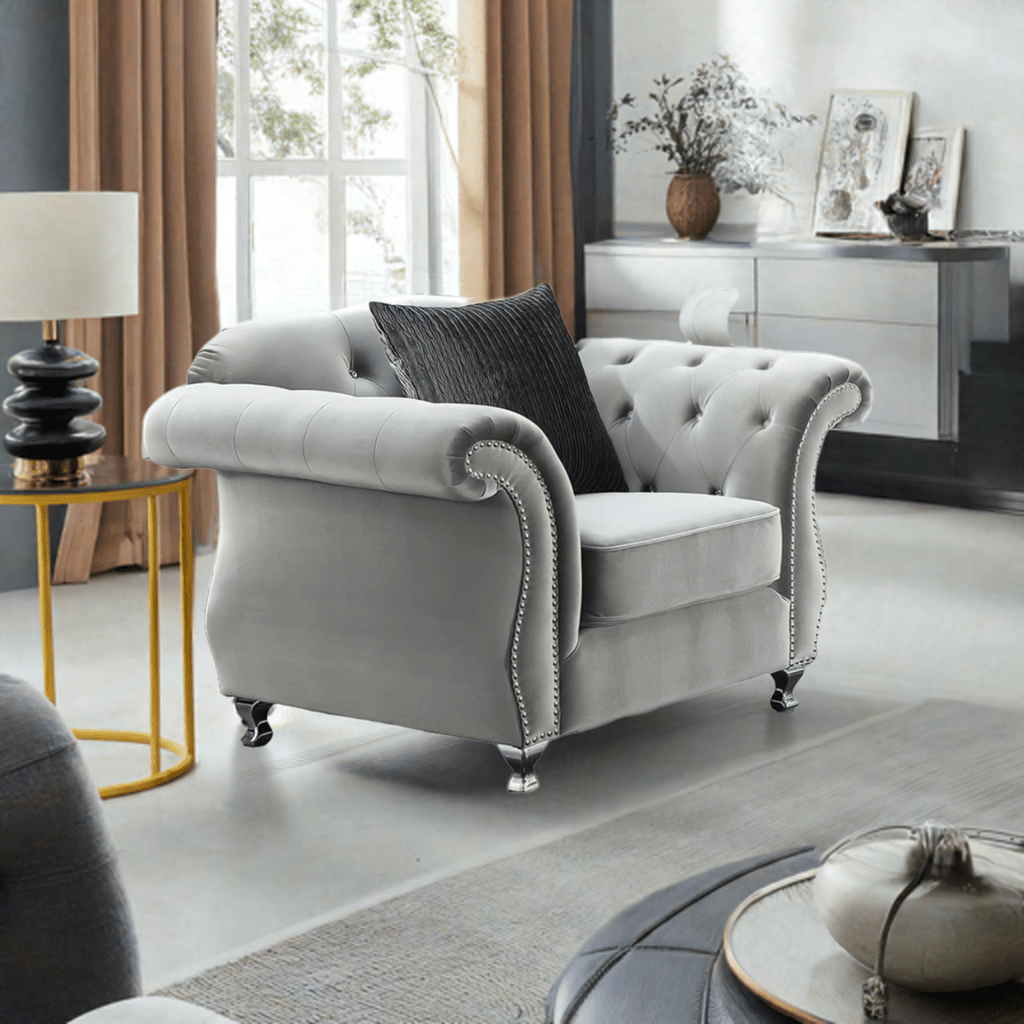 The New Chesterfield Sofas Sets in Luxury Grey Velvet,Express Delivery - MOOAZAA SHOP