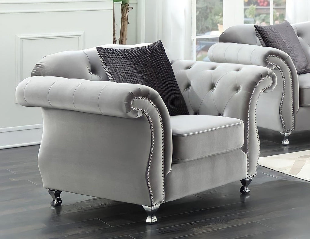 The New Chesterfield Sofas Sets in Luxury Grey Velvet,Express Delivery - MOOAZAA SHOP