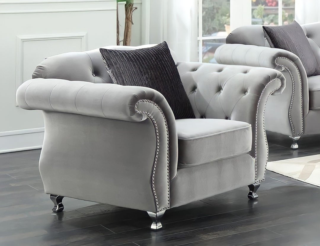 The New Chesterfield Sofas Sets in Luxury Grey Velvet,Express Delivery - MOOAZAA SHOP