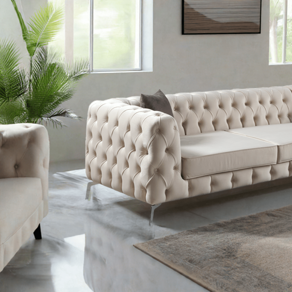 The Rocky Chesterfield Cream Velvet Corner Sofa - MOOAZAA SHOP