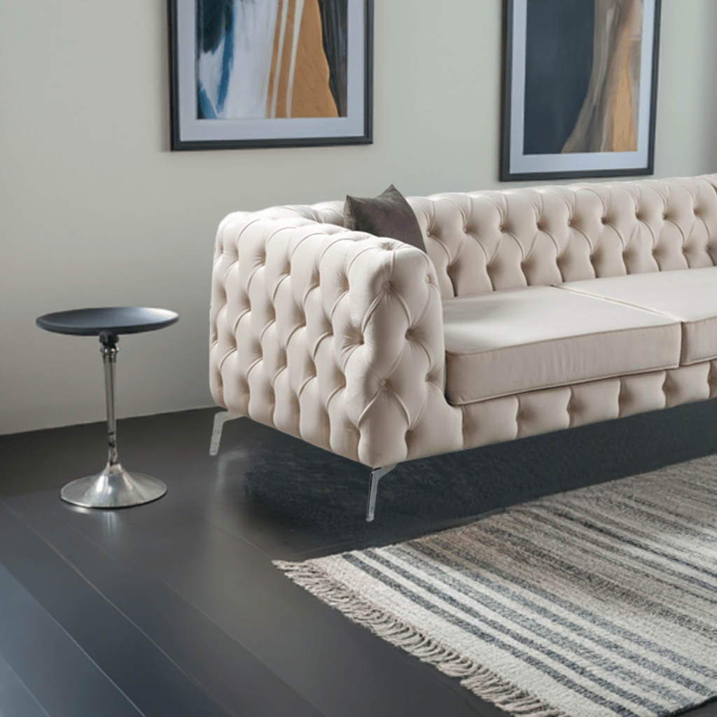 The Rocky Chesterfield Cream Velvet Corner Sofa - MOOAZAA SHOP