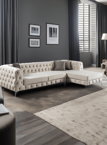 The Rocky Chesterfield Cream Velvet Corner Sofa - MOOAZAA SHOP