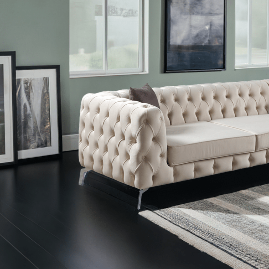 The Rocky Chesterfield Cream Velvet Corner Sofa - MOOAZAA SHOP