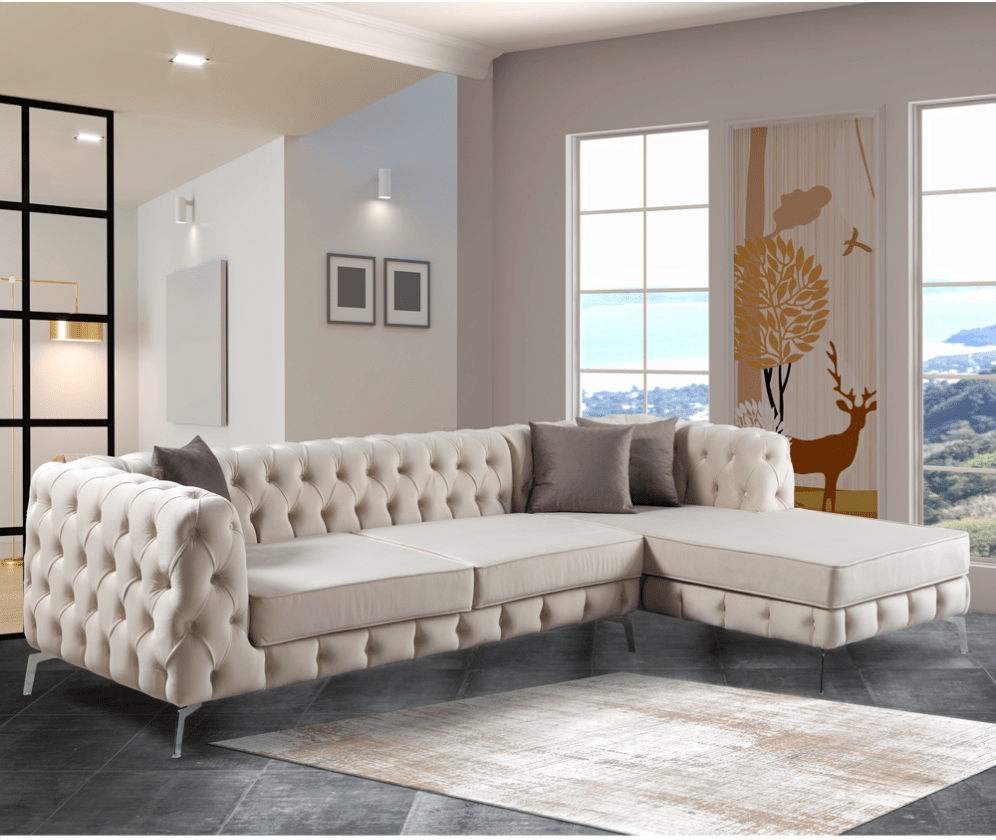 The Rocky Chesterfield Cream Velvet Corner Sofa - MOOAZAA SHOP