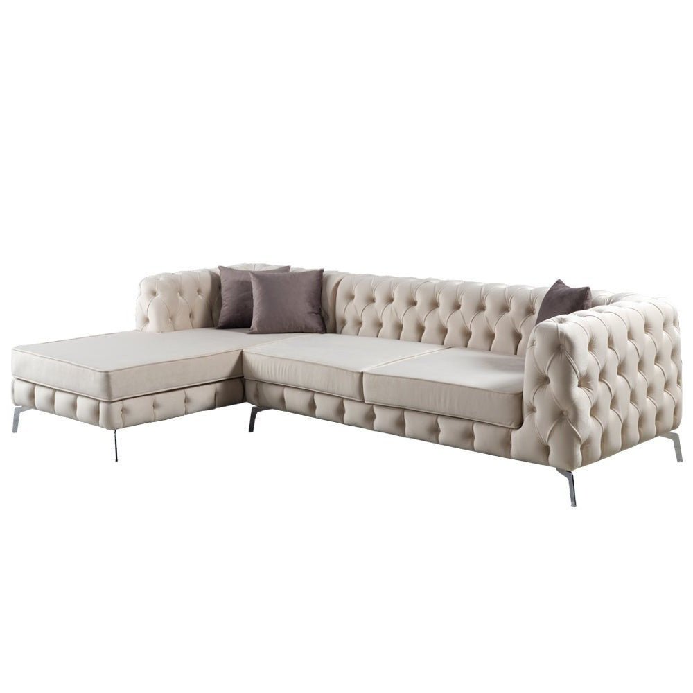The Rocky Chesterfield Cream Velvet Corner Sofa - MOOAZAA SHOP