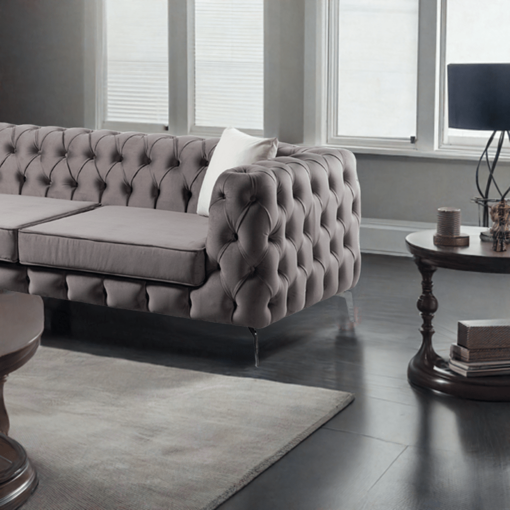 The Rocky Chesterfield Dark Grey Velvet Corner Sofa - MOOAZAA