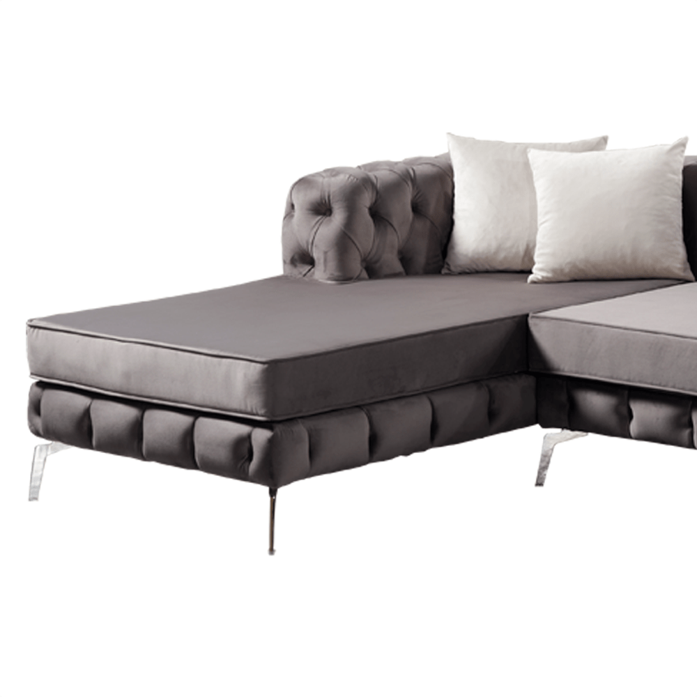 The Rocky Chesterfield Dark Grey Velvet Corner Sofa - MOOAZAA