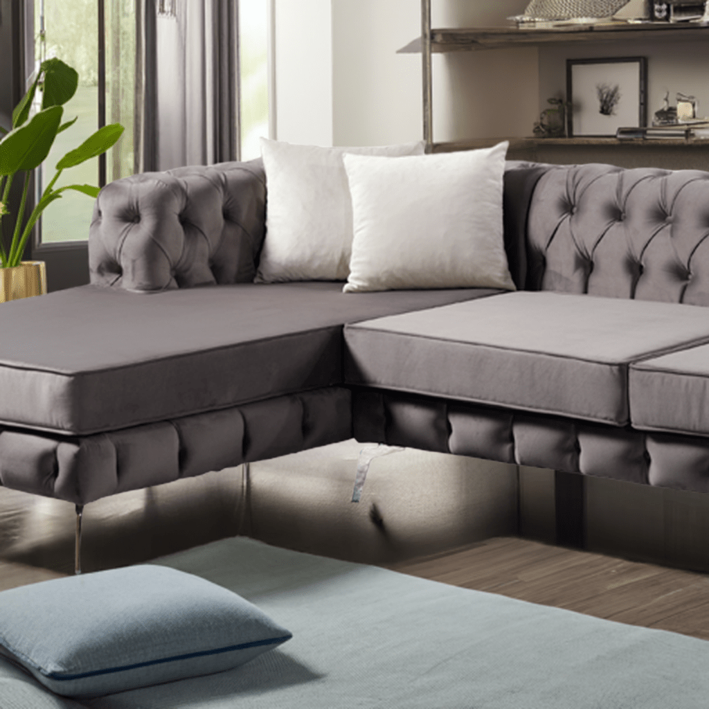 The Rocky Chesterfield Dark Grey Velvet Corner Sofa - MOOAZAA