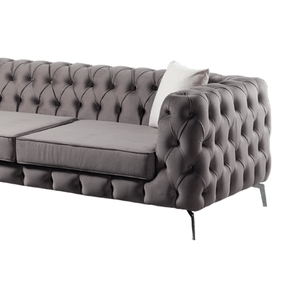 The Rocky Chesterfield Dark Grey Velvet Corner Sofa - MOOAZAA