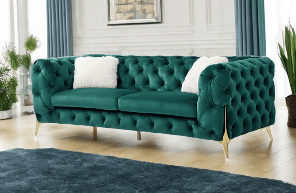 The Rocky Chesterfield Sofa Sets in Luxury Green Velvet - MOOAZAA