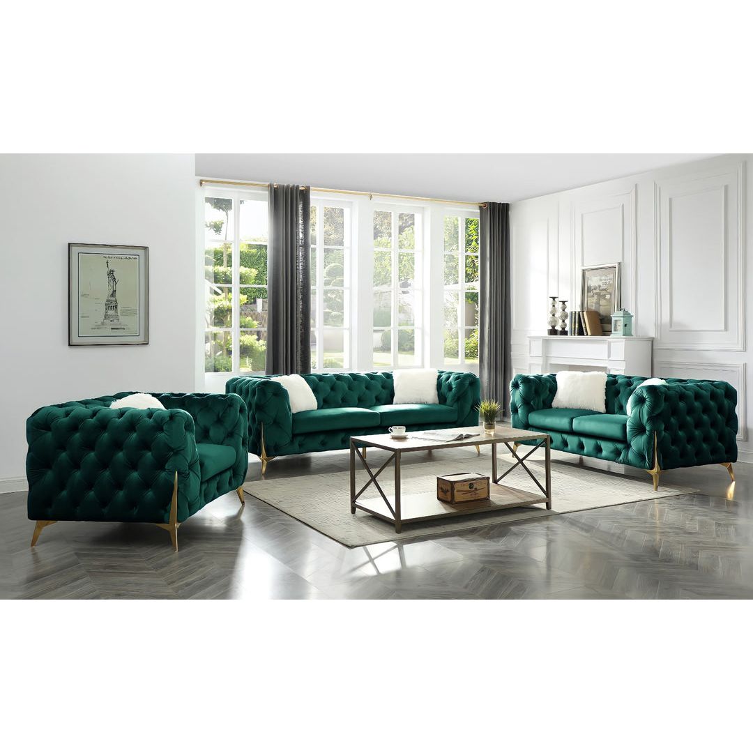 The Rocky Chesterfield Sofa Sets in Luxury Green Velvet - MOOAZAA