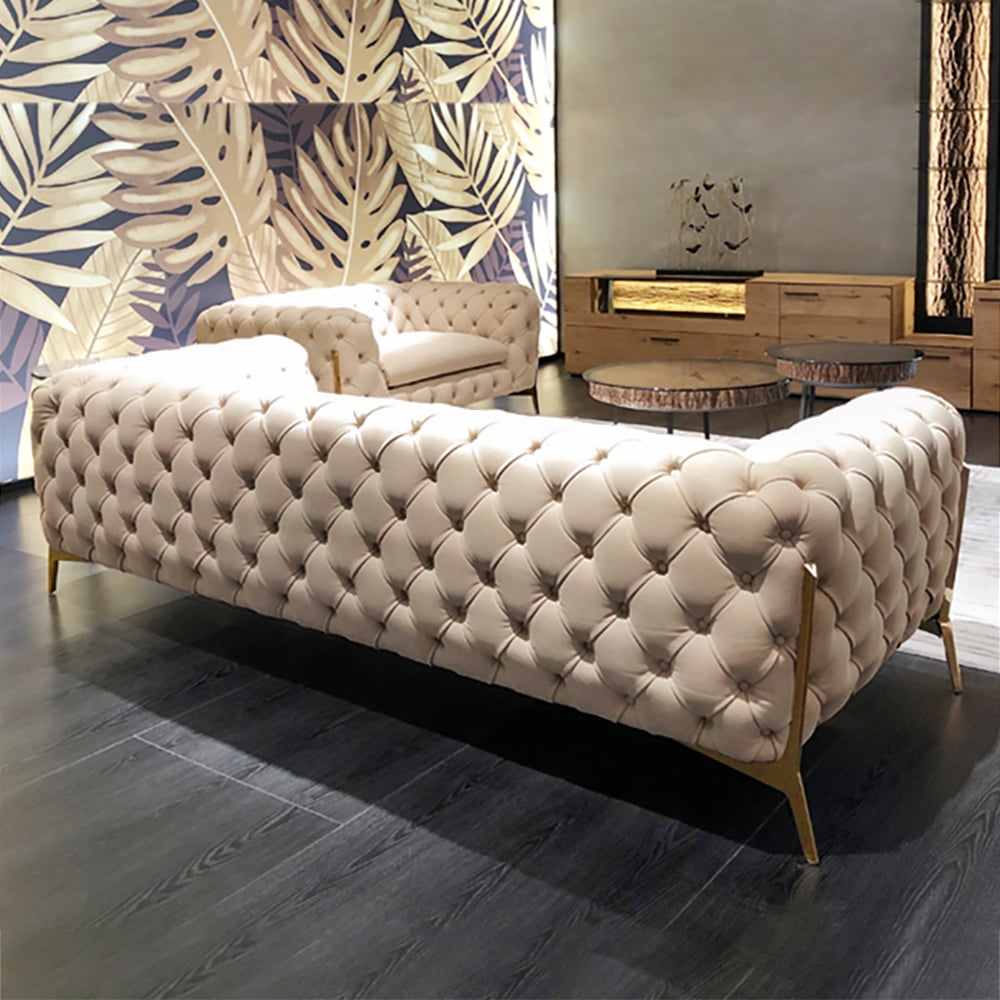 The Rocky Chesterfield Sofas Sets in Luxury Cream Velvet - MOOAZAA