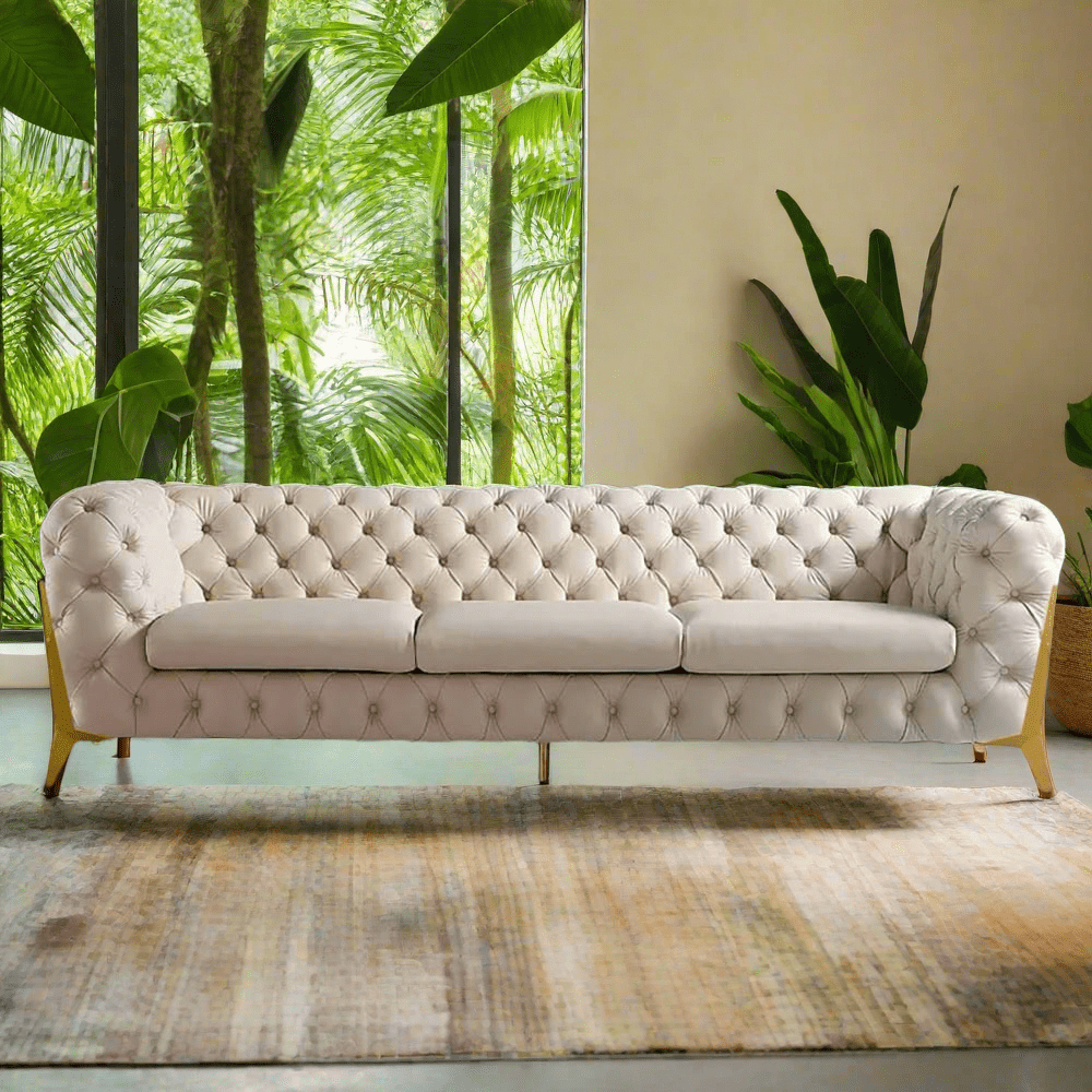 The Rocky Chesterfield Sofas Sets in Luxury Cream Velvet - MOOAZAA