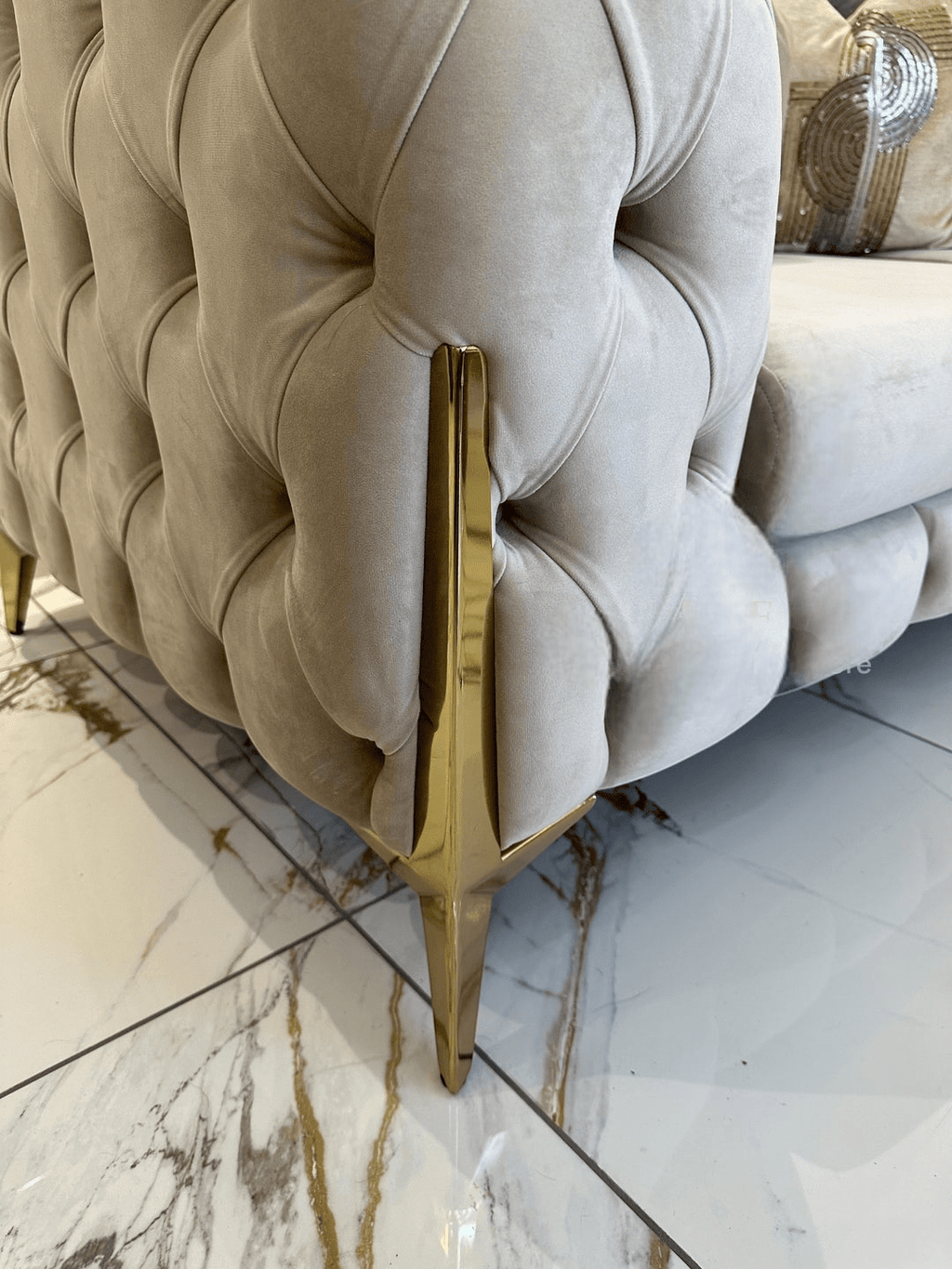 The Rocky Chesterfield Sofas Sets in Luxury Cream Velvet - MOOAZAA