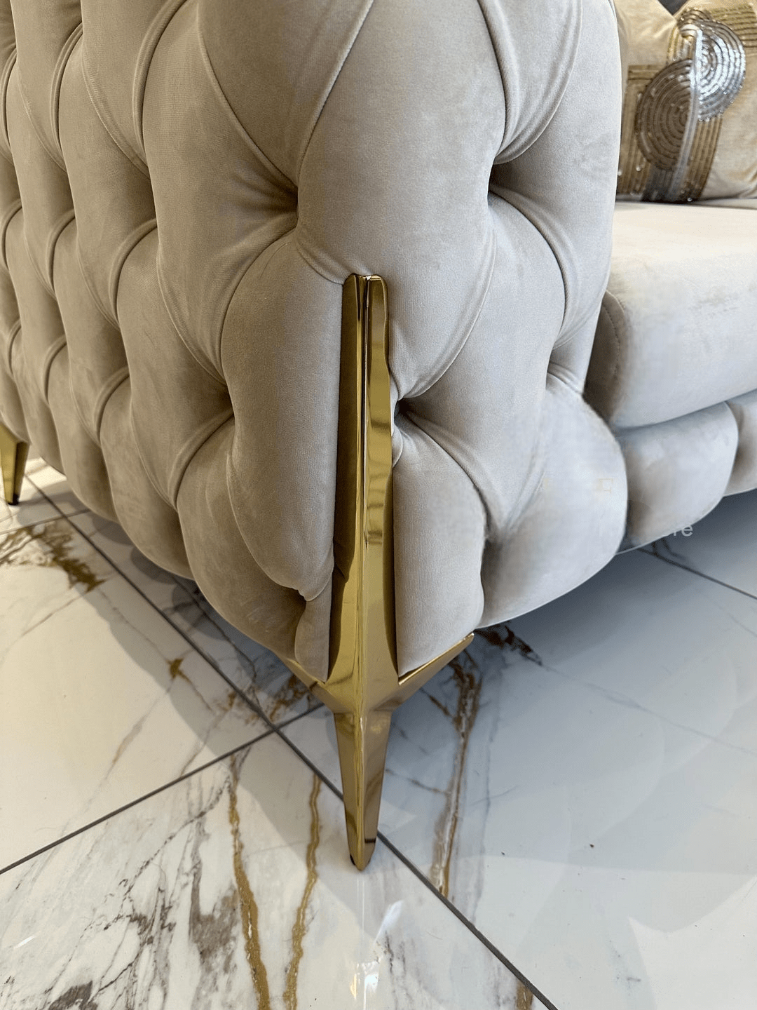 The Rocky Chesterfield Sofas Sets in Luxury Cream Velvet - MOOAZAA