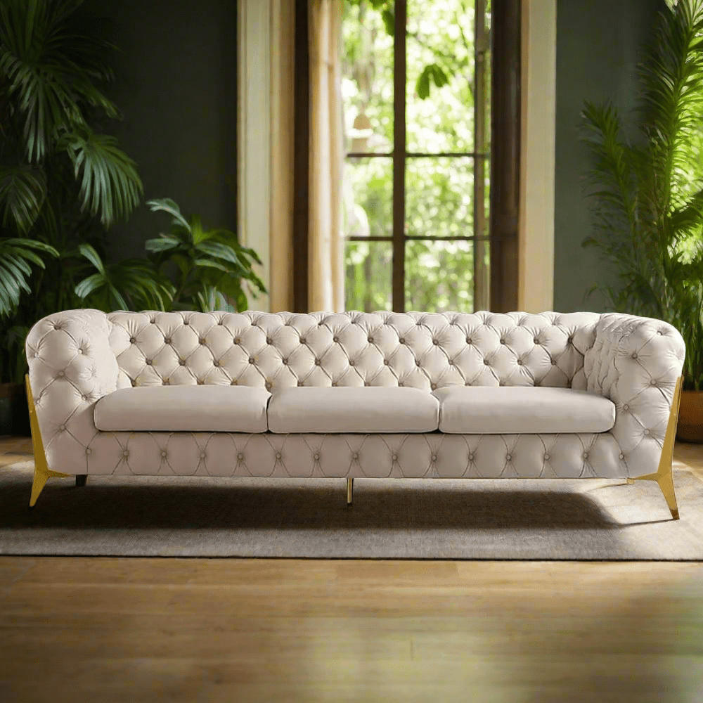 The Rocky Chesterfield Sofas Sets in Luxury Cream Velvet - MOOAZAA