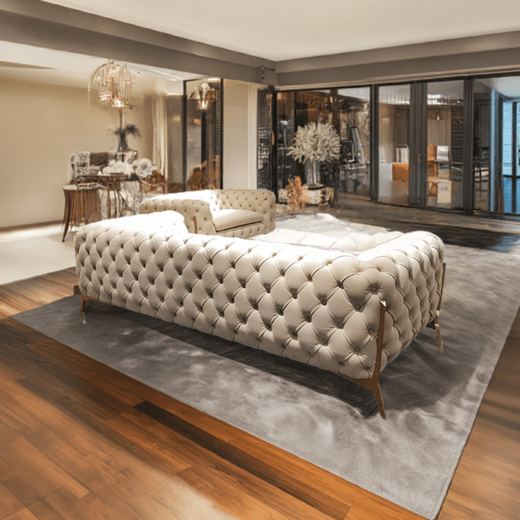 The Rocky Chesterfield Sofas Sets in Luxury Cream Velvet - MOOAZAA
