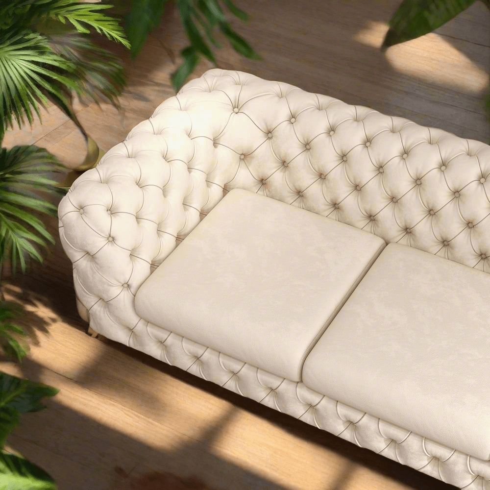 The Rocky Chesterfield Sofas Sets in Luxury Cream Velvet - MOOAZAA