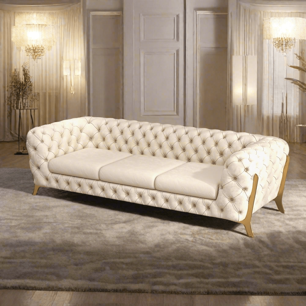 The Rocky Chesterfield Sofas Sets in Luxury Cream Velvet - MOOAZAA