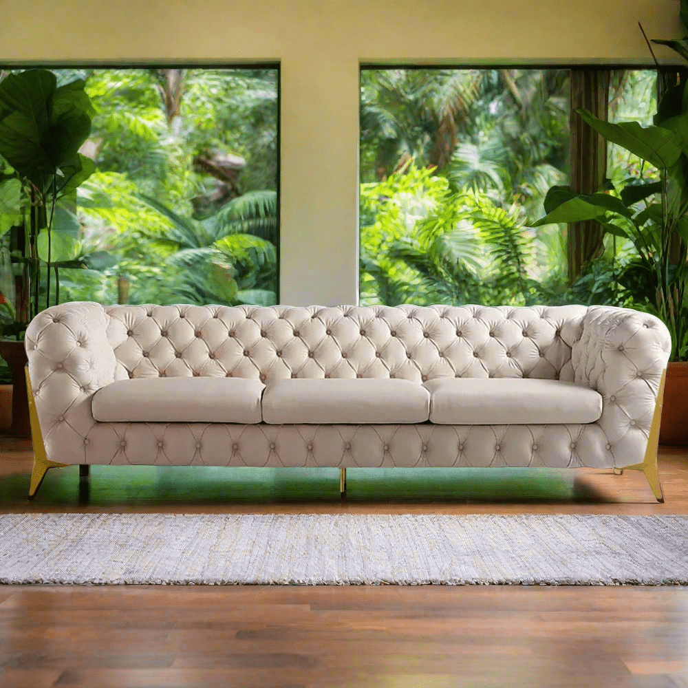 The Rocky Chesterfield Sofas Sets in Luxury Cream Velvet - MOOAZAA