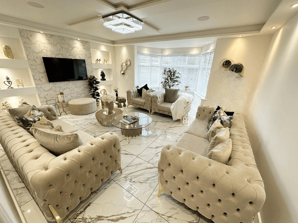 The Rocky Chesterfield Sofas Sets in Luxury Cream Velvet - MOOAZAA