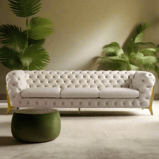The Rocky Chesterfield Sofas Sets in Luxury Cream Velvet, Express Delivery - MOOAZAA SHOP