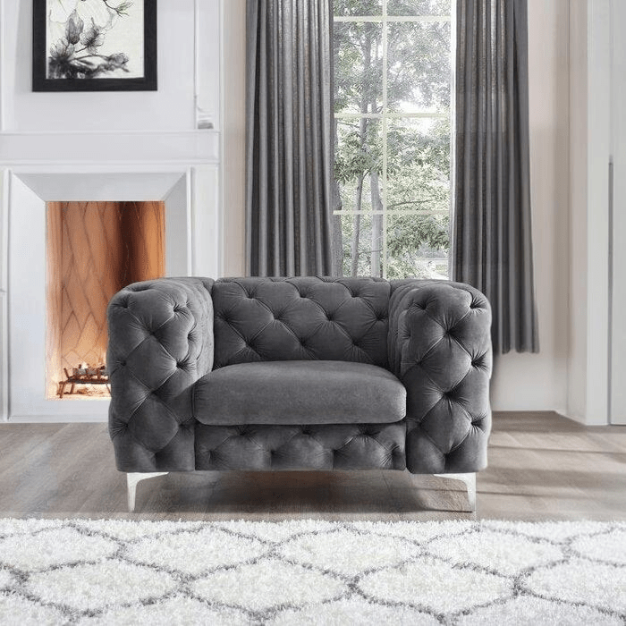 The Rocky Chesterfield Sofas Sets in Luxury Dark Grey Velvet - MOOAZAA SHOP