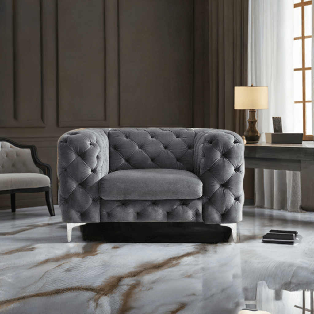 The Rocky Chesterfield Sofas Sets in Luxury Dark Grey Velvet - MOOAZAA SHOP