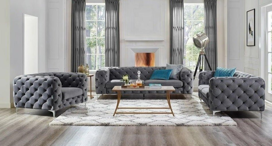 The Rocky Chesterfield Sofas Sets in Luxury Dark Grey Velvet, Express Delivery - MOOAZAA SHOP