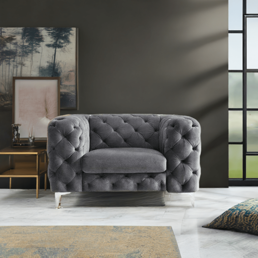 The Rocky Chesterfield Sofas Sets in Luxury Dark Grey Velvet, Express Delivery - MOOAZAA SHOP